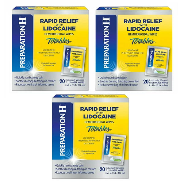 3 Pack - Preparation H Rapid Relief Hemorrhoid Flushable Wipes 20 Count Each
