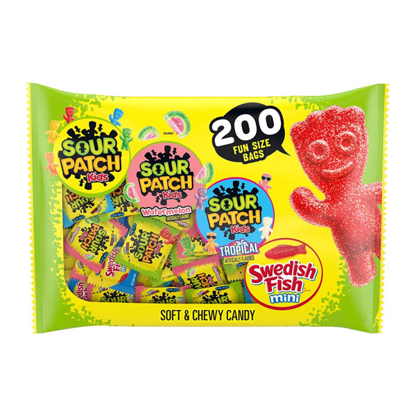 200 Count Sour Patch Kids and Swedish Fish Mini Soft and Chewy Candy Variety