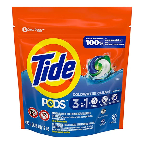 5 Pack - Tide PODS Liquid Laundry Detergent Pacs, Coldwater Clean Original, 20 Count
