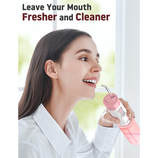 Water Flosser Oral Irrigator Portable Water Teeth Cleaning Pick With 5 Tips - Pink