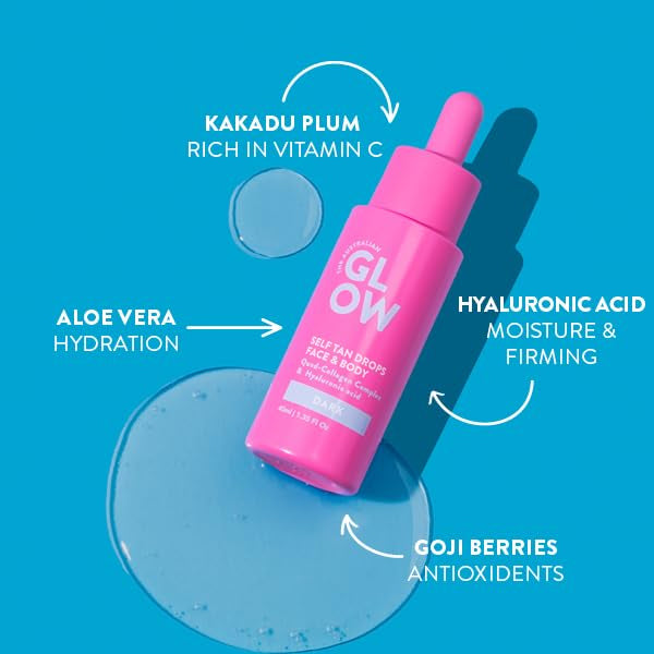 2 Pack - Australian Glow Self Tan Drops Face & Body Dark 1.35oz