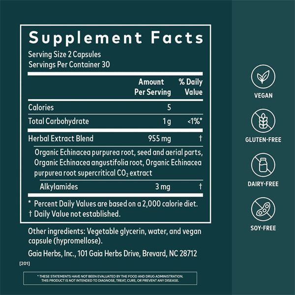 Gaia Herbs Echinacea Supreme Immune Support 60 Vegan Capsules Gaia Herbs