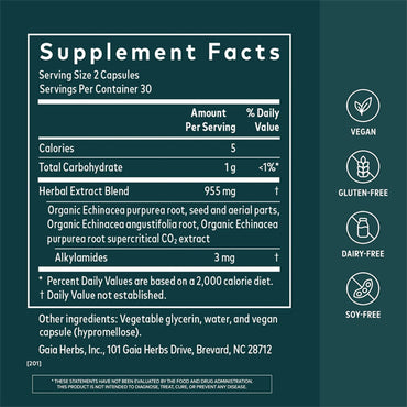 Gaia Herbs Echinacea Supreme Immune Support 60 Vegan Capsules Gaia Herbs