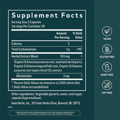 Gaia Herbs Echinacea Supreme Immune Support 60 Vegan Capsules Gaia Herbs