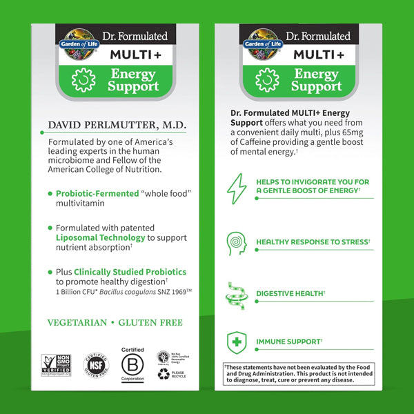 2 Pack - Garden of Life Dr. Formulated Multi+ Energy Support 30 Capsules