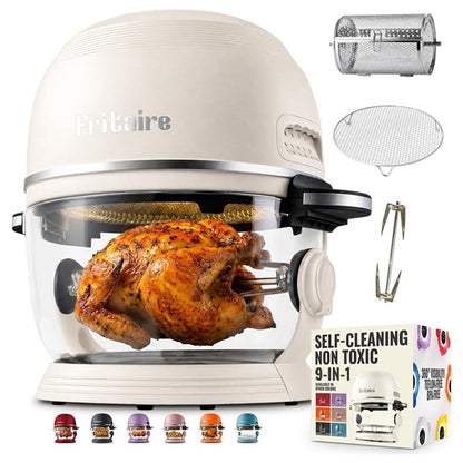 Fritaire Glass Air Fryer Non Toxic, 9-in-1 Pro, Rotisserie, Self Cleaning Fritaire