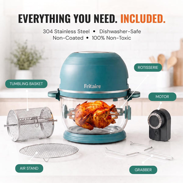 Fritaire Glass Air Fryer Non Toxic, 9-in-1 Pro, Rotisserie, Self Cleaning Fritaire
