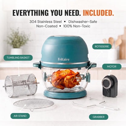 Fritaire Glass Air Fryer Non Toxic, 9-in-1 Pro, Rotisserie, Self Cleaning Fritaire