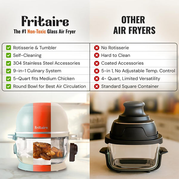 Fritaire Glass Air Fryer Non Toxic, 9-in-1 Pro, Rotisserie, Self Cleaning Fritaire