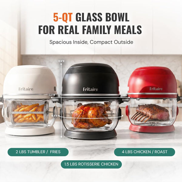 Fritaire Glass Air Fryer Non Toxic, 9-in-1 Pro, Rotisserie, Self Cleaning Fritaire