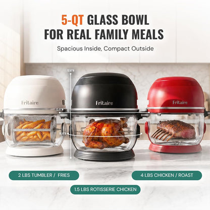 Fritaire Glass Air Fryer Non Toxic, 9-in-1 Pro, Rotisserie, Self Cleaning Fritaire