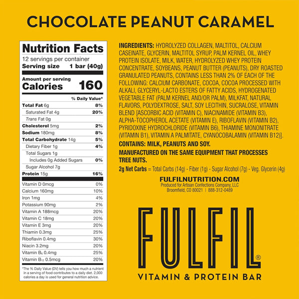 2 Pack - Fulfil Protein Bars Chocolate Peanut and Caramel 12 Count Each