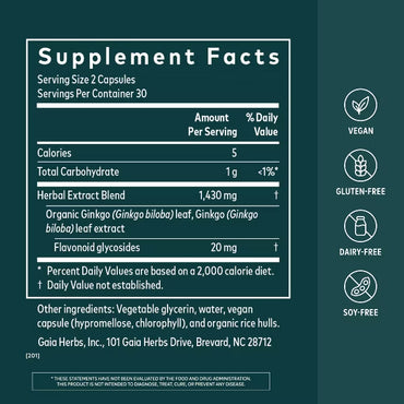 Gaia Herbs Ginkgo Leaf Brain Function Supplement 60 Vegan Capsules Gaia Herbs