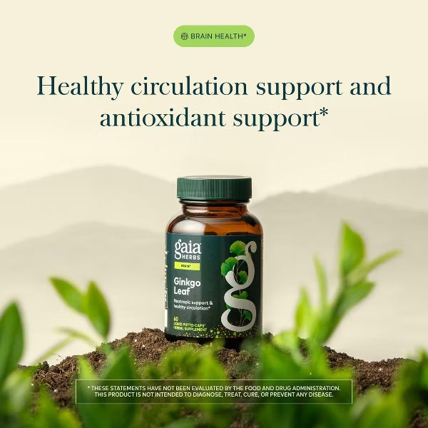 Gaia Herbs Ginkgo Leaf Brain Function Supplement 60 Vegan Capsules Gaia Herbs