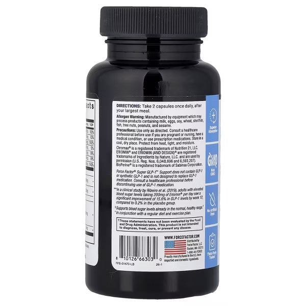 Force Factor Super GLP-1 Support, 60 Vegetable Capsules Force Factor