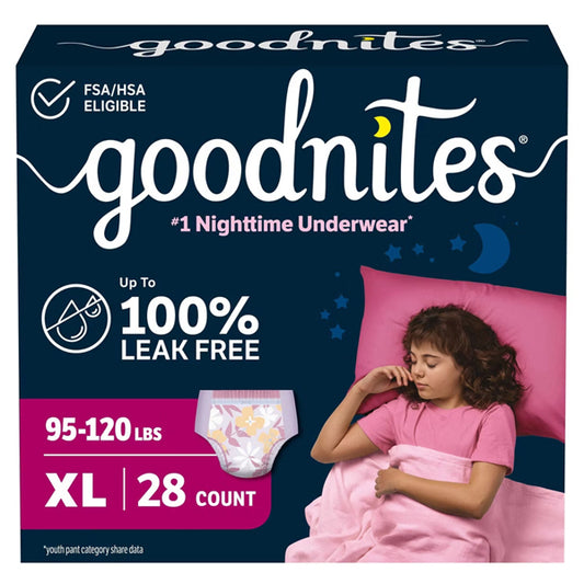Goodnites Girls Nighttime Bedwetting Disposable Underwear Size XL 28 ct Goodnites