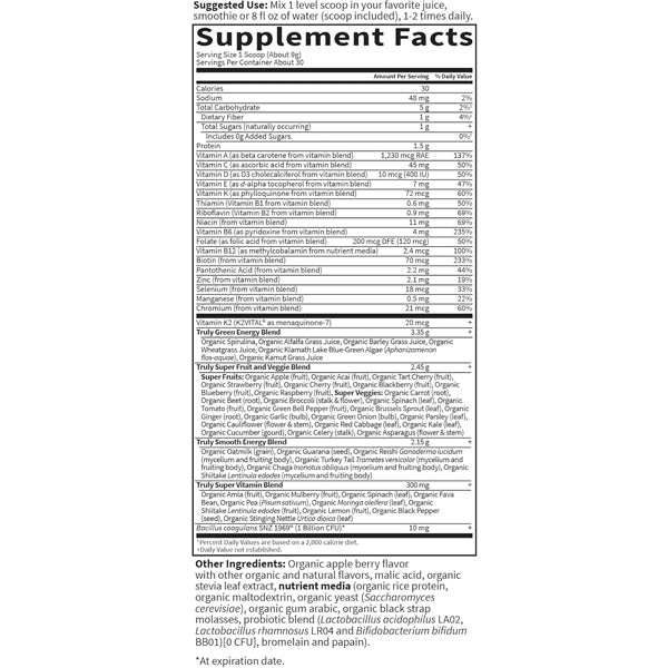 Garden of Life Sport Nutrition Greens and Superfoods Powder Apple Berry 30 Servings