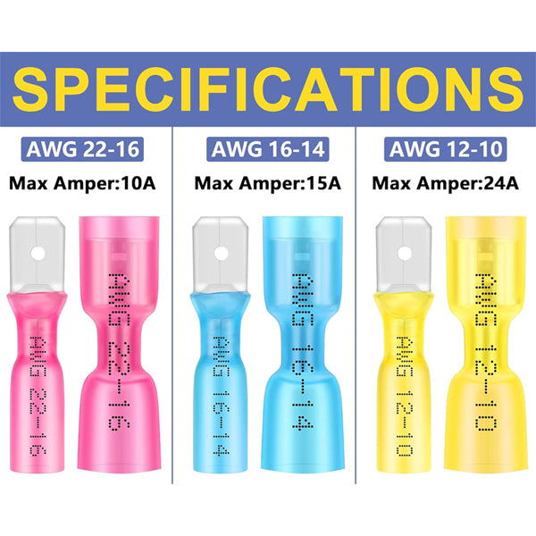 150 Count - haisstronica Yellow Heat Shrink Female Spade Connectors AWG 12-10 Wire Connectors haisstronica