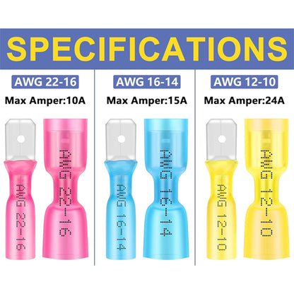150 Count - haisstronica Yellow Heat Shrink Female Spade Connectors AWG 12-10 Wire Connectors haisstronica