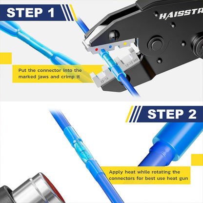 200 Count - Haisstronica 16-14 Awg Blue Heat Shrink Butt Wire Connectors haisstronica