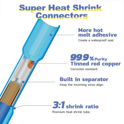 200 Count - Haisstronica 16-14 Awg Blue Heat Shrink Butt Wire Connectors haisstronica
