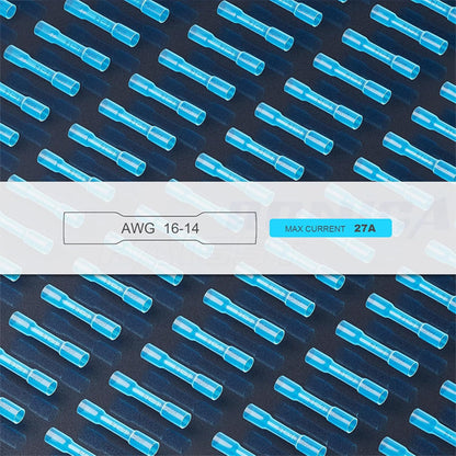 200 Count - Haisstronica 16-14 Awg Blue Heat Shrink Butt Wire Connectors haisstronica