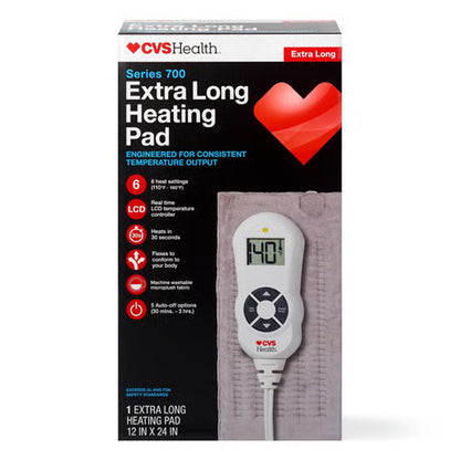 CVS Health Series 700 Extra Long 12" x 24" Heating Pad LCD Temperature Control CVS