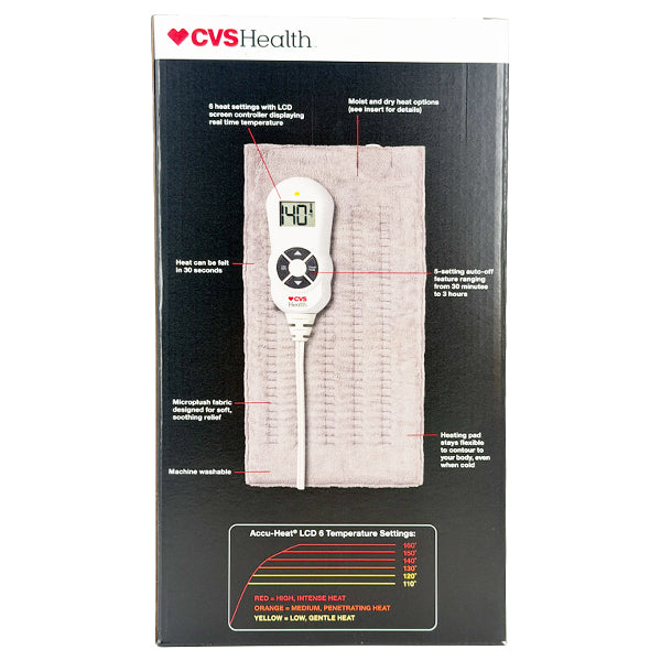 CVS Health Series 700 Extra Long 12" x 24" Heating Pad LCD Temperature Control CVS
