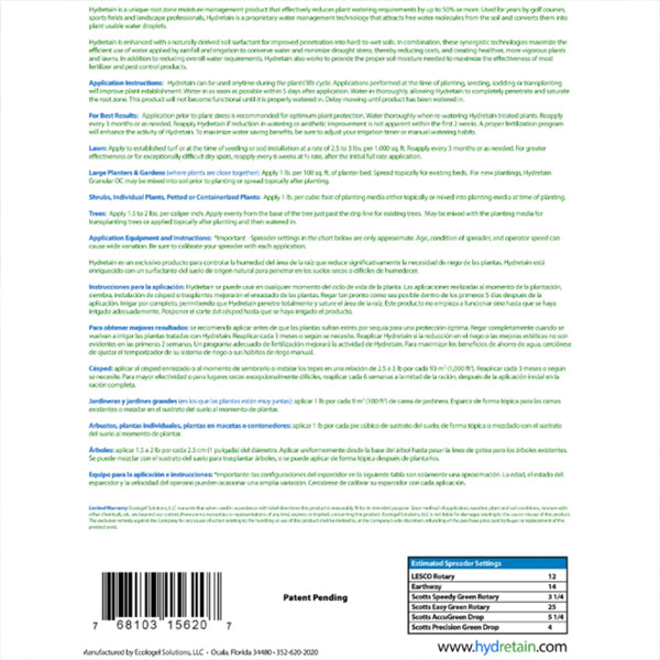 Hydretain Root Zone Drought Protection Control for Lawns Gardens 15lbs Hydretain