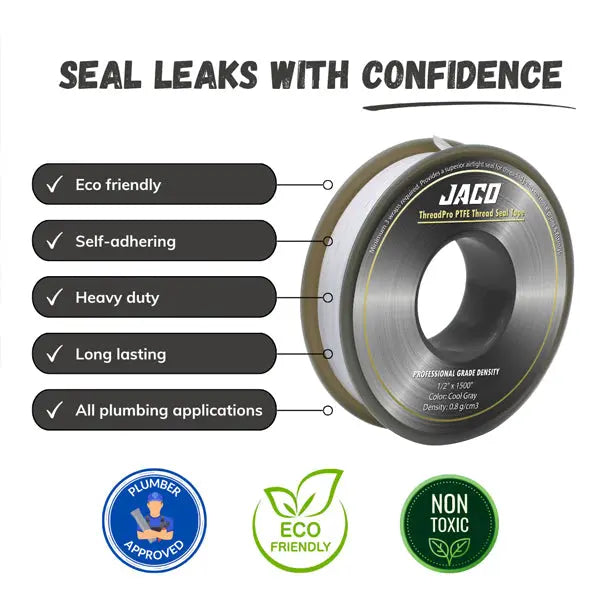 4 Pack - JACO Threadpro High-Density Thread Seal Tape 1/2" X 125 Ft (Mega Roll) Jaco