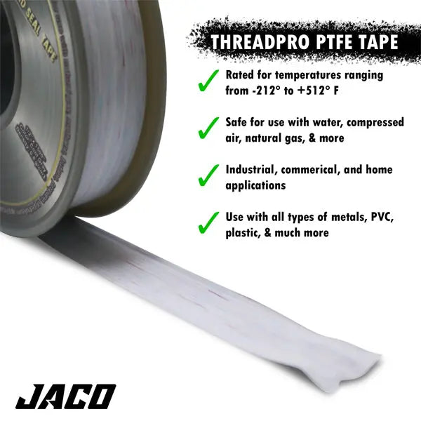 4 Pack - JACO Threadpro High-Density Thread Seal Tape 1/2" X 125 Ft (Mega Roll) Jaco