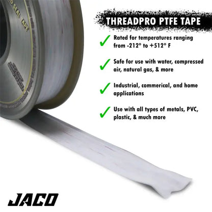 4 Pack - JACO Threadpro High-Density Thread Seal Tape 1/2" X 125 Ft (Mega Roll) Jaco