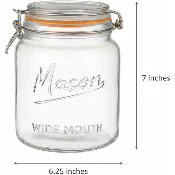 4 Pack - Large Wide Mouth Glass Mason Half Gallon Food Storage & Canning Jars