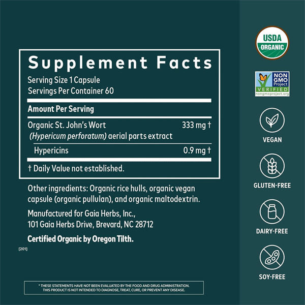 Gaia Herbs St. John's Wort Stress Support 60 Vegan Capsules Gaia Herbs