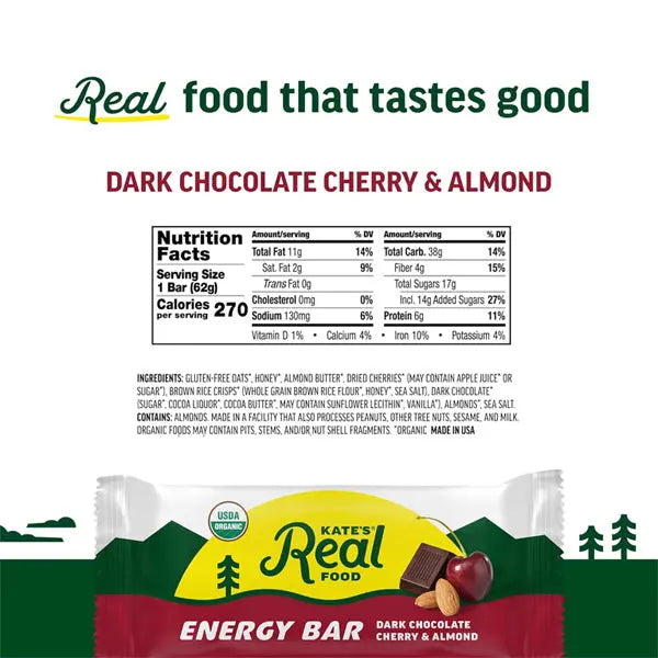 Kate’s Real Food Organic Granola Bars Dark Chocolate Cherry & Almond 12 Count Kate's Real Food