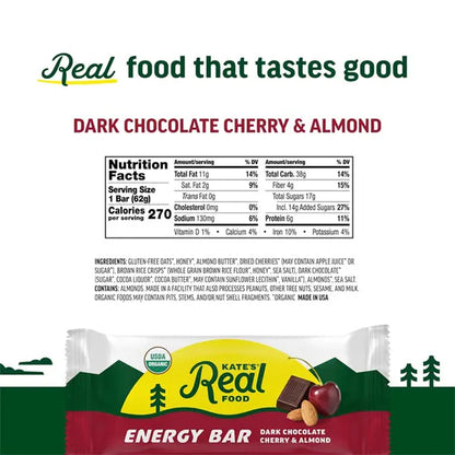 Kate’s Real Food Organic Granola Bars Dark Chocolate Cherry & Almond 12 Count Kate's Real Food