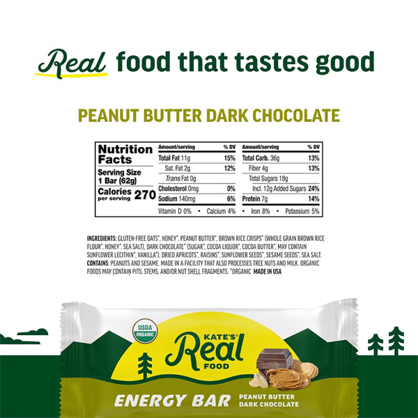 Kate’s Real Food Organic Granola Bars Peanut Butter & Dark Chocolate 12 Count Kate's Real Food