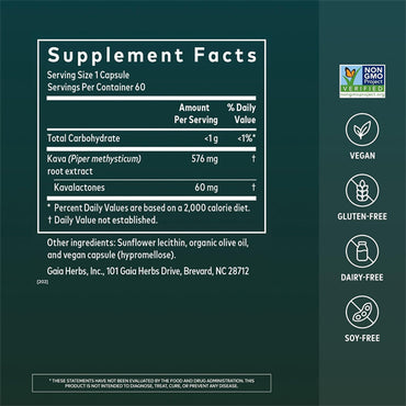 Gaia Herbs Kava Root Relaxation Support 60 Vegan Capsules Gaia Herbs