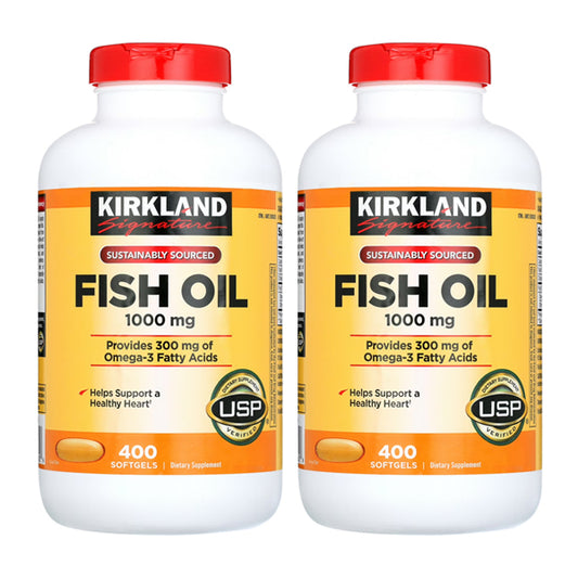 2 Pack - Kirkland Signature Fish Oil 1000 mg. Supports Healthy Heart - 400 Softgels Kirkland