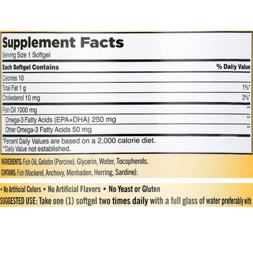 Kirkland Signature Fish Oil 1000 mg. Supports Healthy Heart - 400 Softgels Kirkland