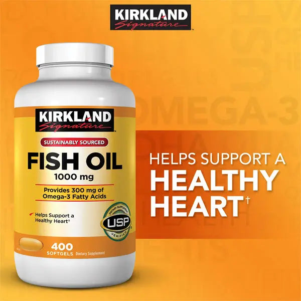 2 Pack - Kirkland Signature Fish Oil 1000 mg. Supports Healthy Heart - 400 Softgels Kirkland