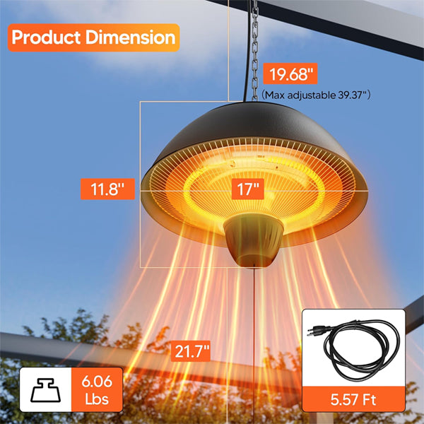Danluke 1500W Electric Outdoor Hanging Infrared Heater with Carbon Fiber Heating Danluke