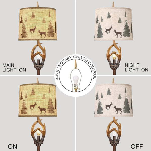 Scenekoy Rustic Farmhouse Antlers Floor Lamp with Nightlight