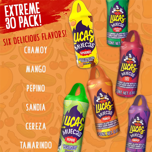 Lucas Muecas Mexican Lollipop with Chili Powder Candy 30 Count Variety Pack