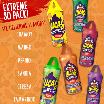 Lucas Muecas Mexican Lollipop with Chili Powder Candy 30 Count Variety Pack