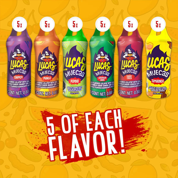 Lucas Muecas Mexican Lollipop with Chili Powder Candy 30 Count Variety Pack