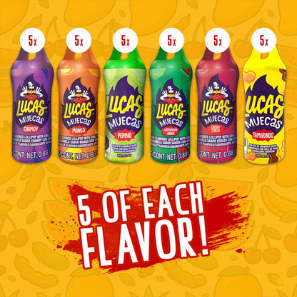 Lucas Muecas Mexican Lollipop with Chili Powder Candy 30 Count Variety Pack