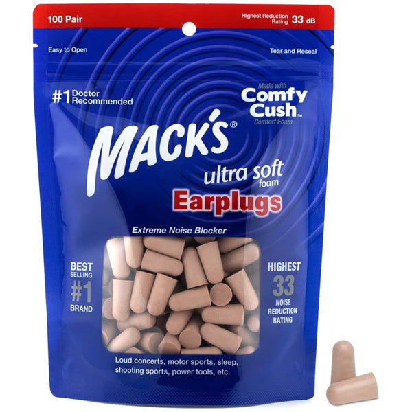 Mack's Ultra Soft Foam Earplugs 100 Pair Bag 33dB Highest NRR Comfortable Ear Plugs Mack's