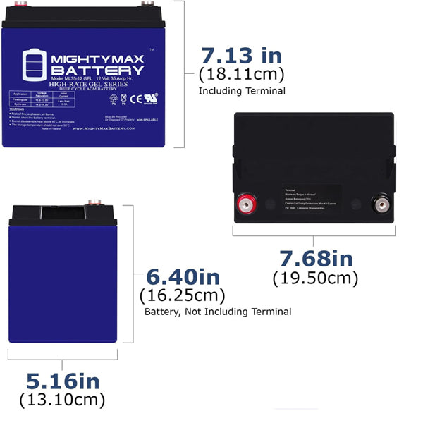 Mighty Max ML35-12 GEL - 12V 35AH GEL, INT Terminal Rechargeable SLA AGM Battery Mighty Max