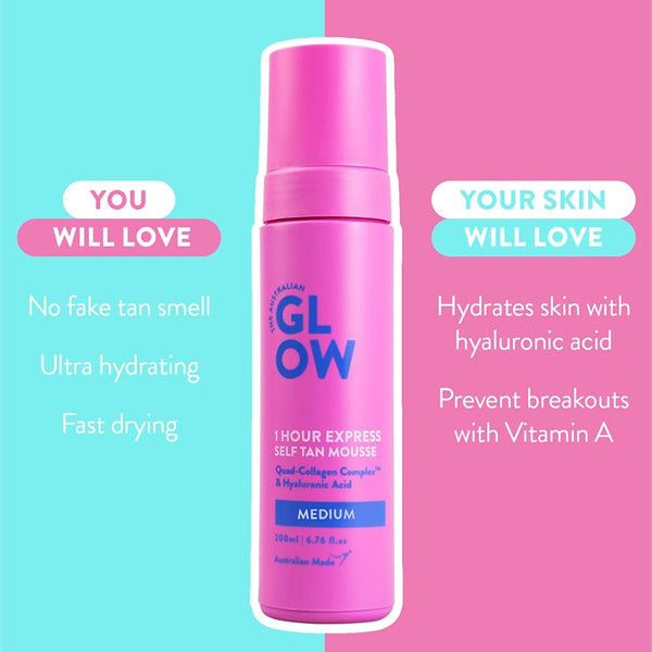 2 Pack - Australian Glow 1 Hour Express Self Tan Mousse Medium 6.76oz